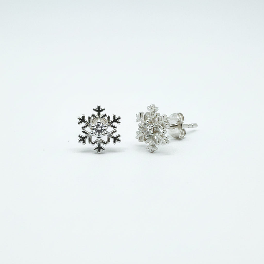925 Sterling Silver Snowflake with CZ Stud Earrings