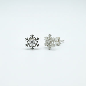 925 Sterling Silver Snowflake with CZ Stud Earrings