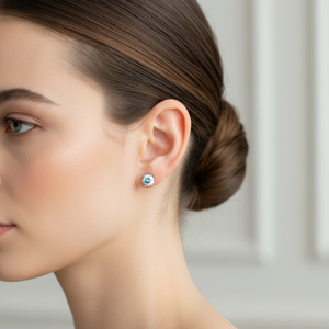 925 Sterling Silver Blue Round CZ Stud Earrings