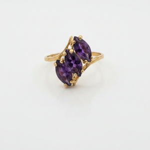 10K Yellow Gold Three-Stone Marquise Amethyst Ring
