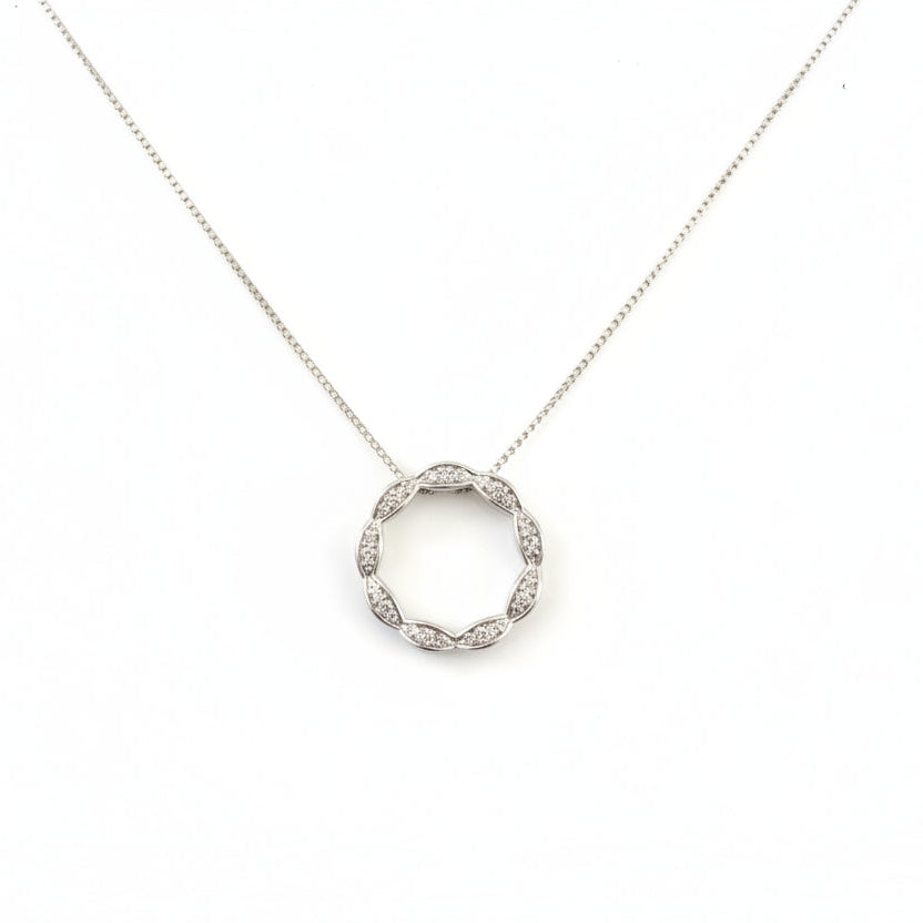 925 Sterling Silver Circle of CZ Pendant Necklace