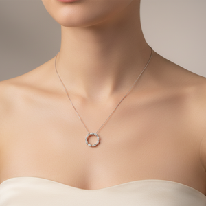 925 Sterling Silver Circle of CZ Pendant Necklace