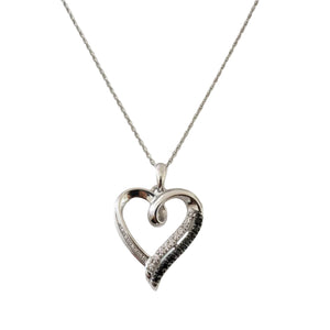 925 Sterling Silver Black and White Accent Heart Pendant Necklace