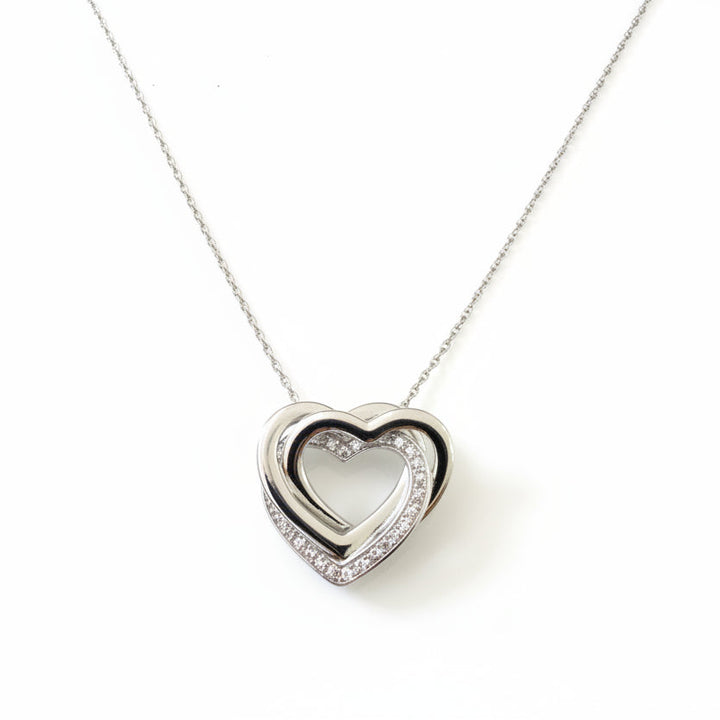 925 Sterling Triple Interlocking Hearts of CZ Pendant Necklace