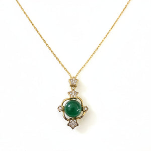 925 Sterling Silver Gold Plated Jade Pendant Necklace
