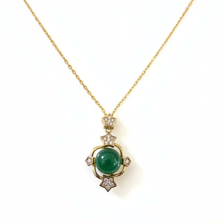 925 Sterling Silver Gold Plated Jade Pendant Necklace