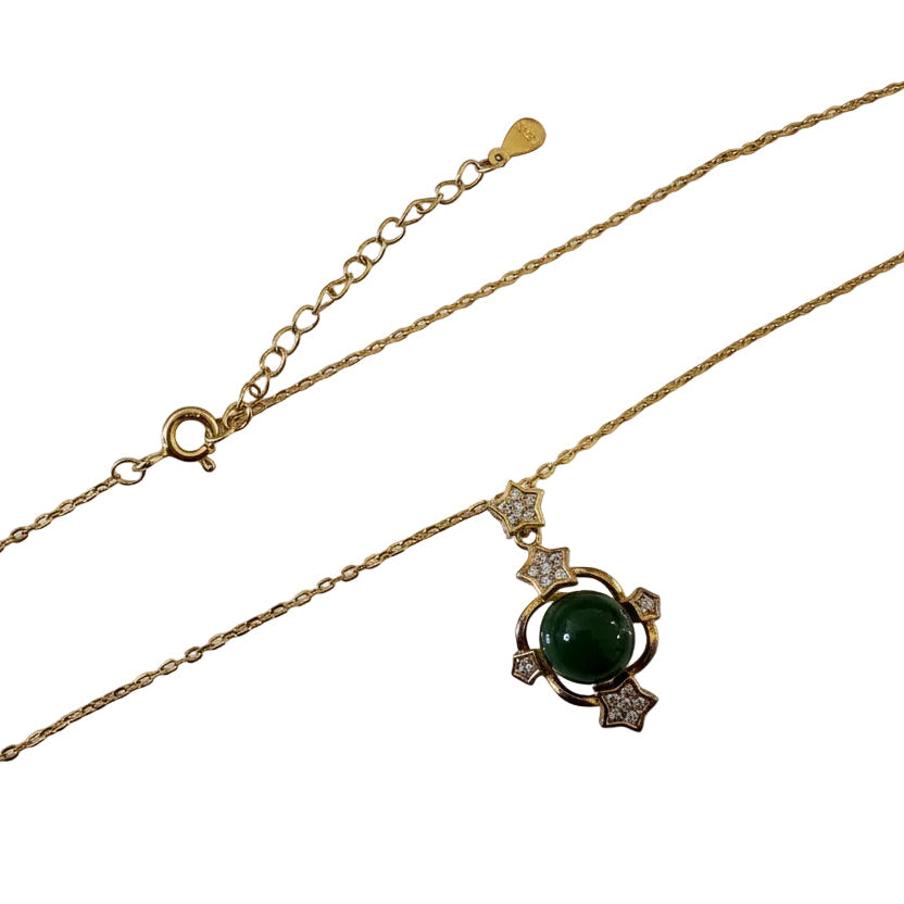 925 Sterling Silver Gold Plated Jade Pendant Necklace