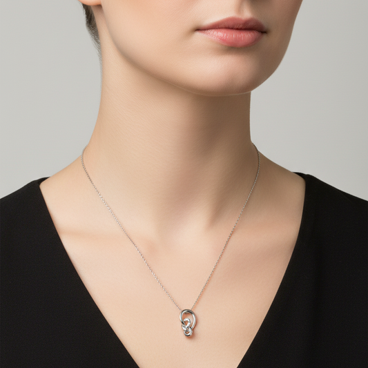 925 Sterling Silver Bow-line Knots with CZ Pendant Necklace
