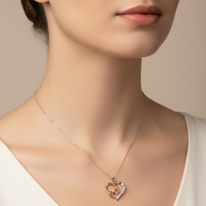 925 Sterling Silver Triple Heart with Three Tone Gold Plated Pendant Necklace