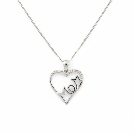925 Sterling Silver Letter ''Mom'' with CZ Pendant Necklace