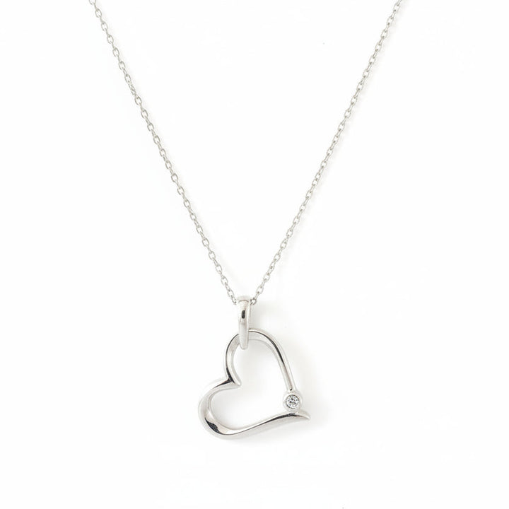 925 Sterling Silver Heart Shaped with single CZ Pendant Necklace
