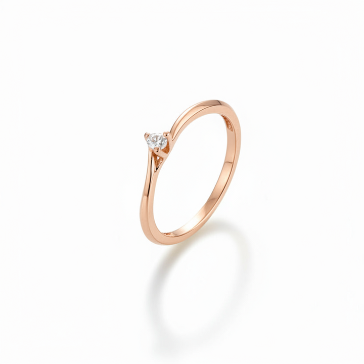10K Rose Gold Twist Solitaire Diamond Ring