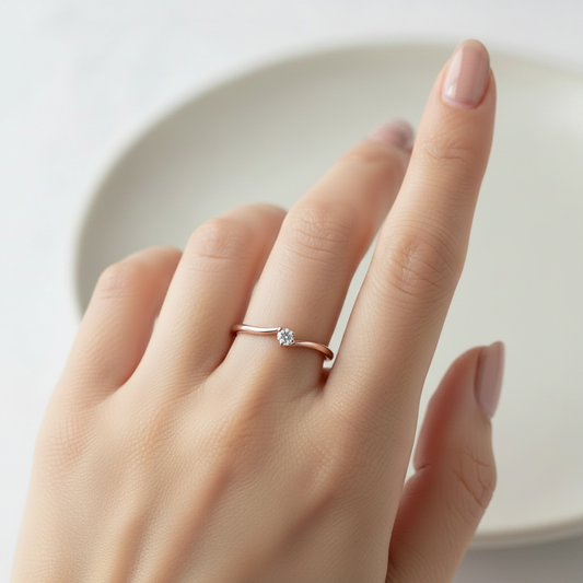 10K Rose Gold Twist Solitaire Diamond Ring