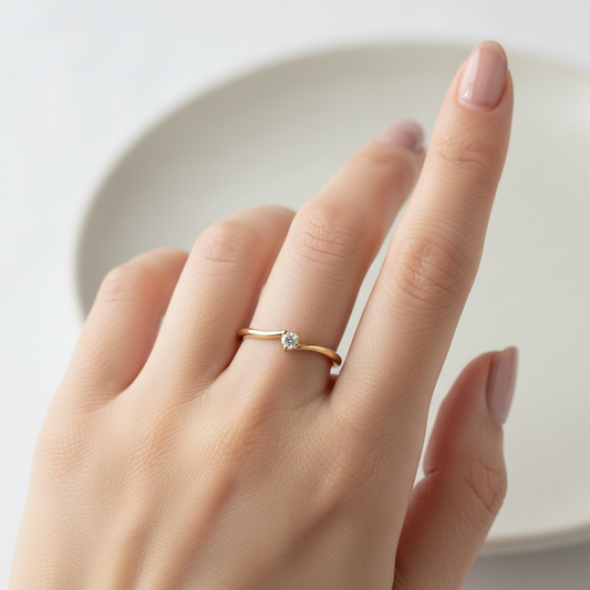 10K Yellow Gold Twist Solitaire Diamond Ring