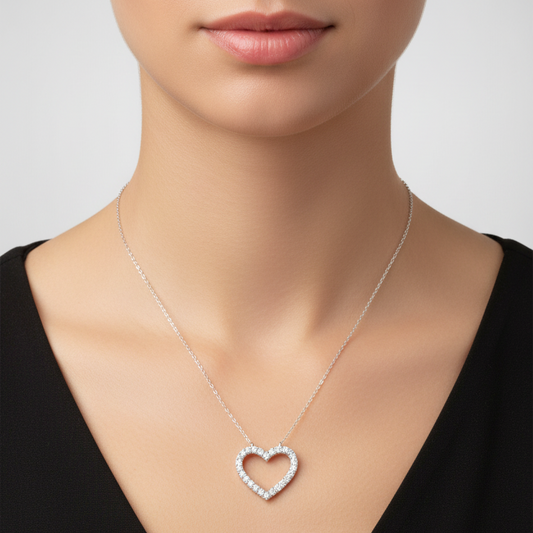925 Sterling Silver Heart Shaped with CZ Pendant Necklace