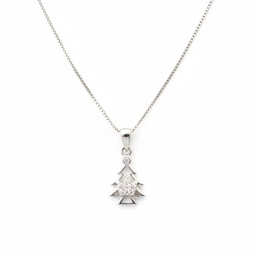 925 Sterling Silver Christmas Tree Pendant Necklace
