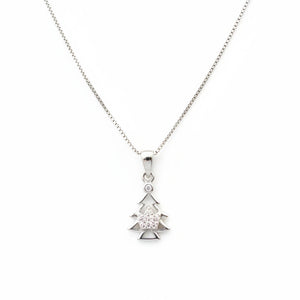 925 Sterling Silver Christmas Tree Pendant Necklace