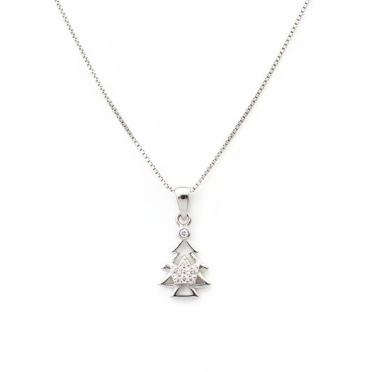 925 Sterling Silver Christmas Tree Pendant Necklace