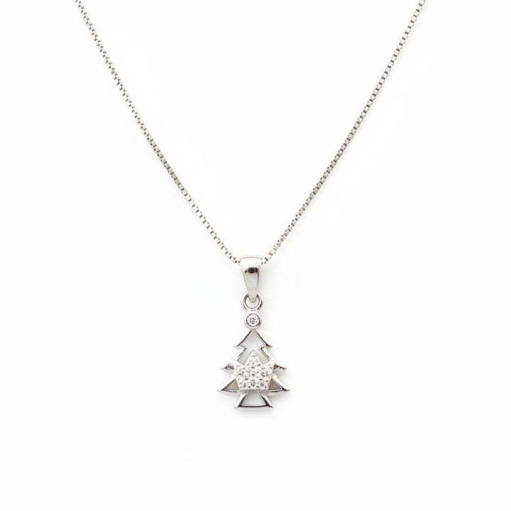 925 Sterling Silver Christmas Tree Pendant Necklace