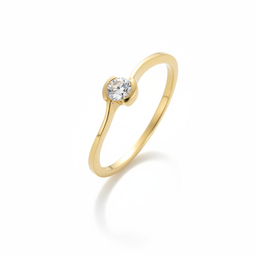 10K Yellow Gold Semi-Bezel Diamond Solitaire Ring
