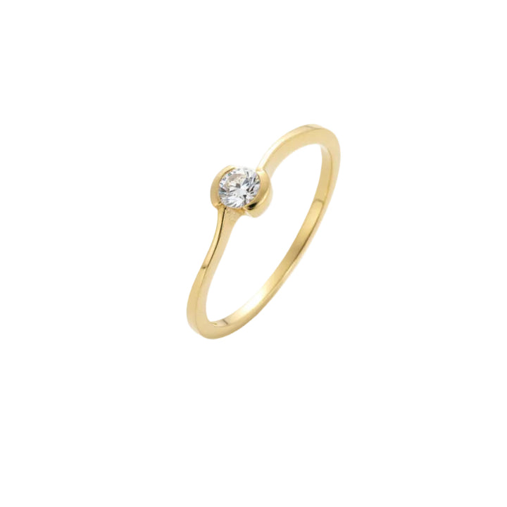 10K Yellow Gold Semi-Bezel Diamond Solitaire Ring