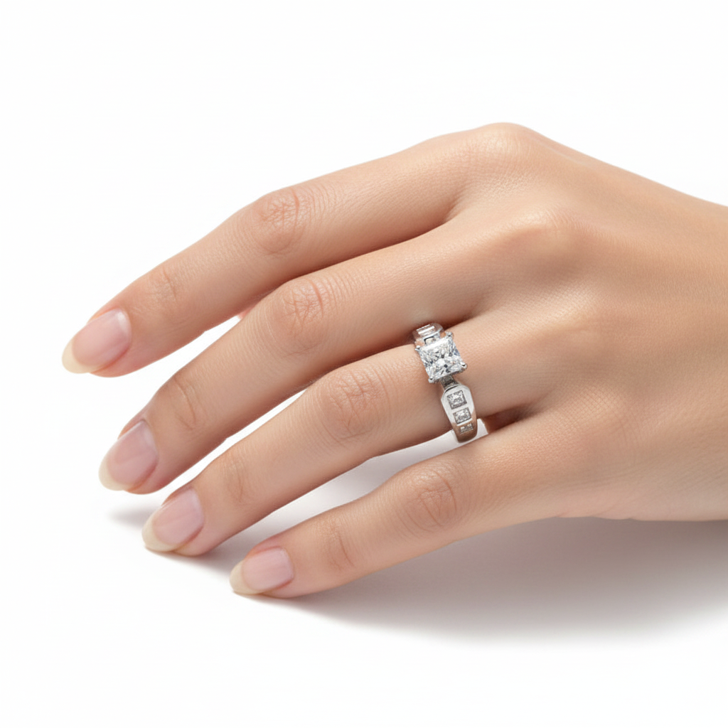 18k White Gold Princess-Cut Channel-Set Diamond Engagement Ring