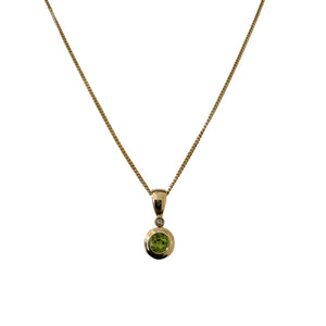 10K Yellow Gold With One Round Peridot Pendant Necklace