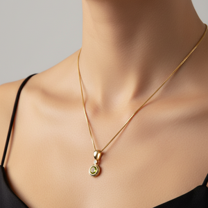 10K Yellow Gold With One Round Peridot Pendant Necklace