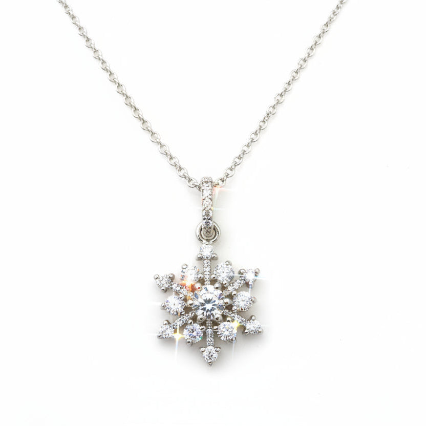 925 Sterling Silver Snowflake with CZ Pendant Necklace