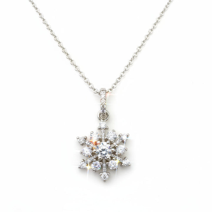 925 Sterling Silver Snowflake with CZ Pendant Necklace