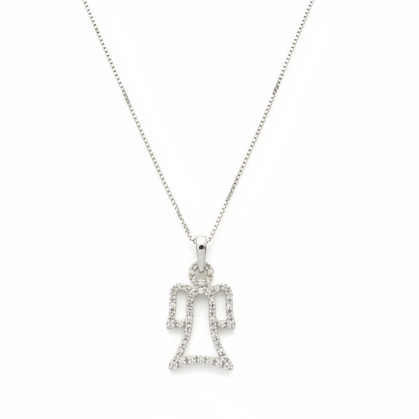 925 Sterling Silver Angel with CZ Pendant Necklace