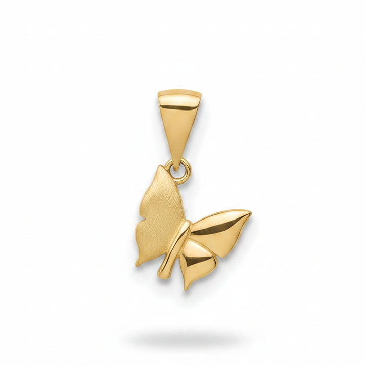 18k Yellow Gold Two-Tone Finish Butterfly Pendant (Matte & Polished)