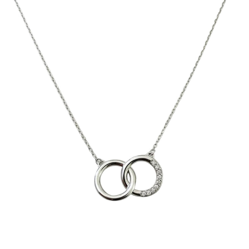 925 Sterling Silver Interlocking Circles with CZ Pendant Necklace