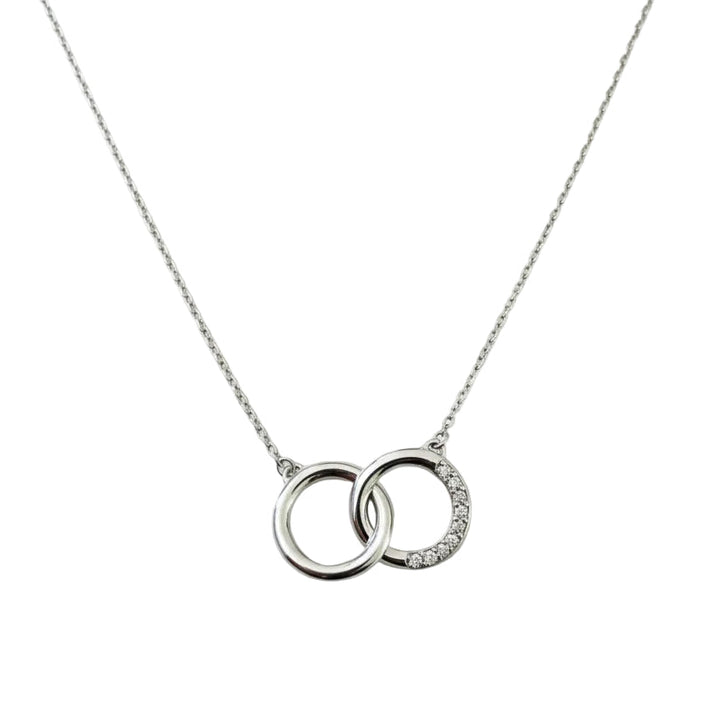 925 Sterling Silver Interlocking Circles with CZ Pendant Necklace