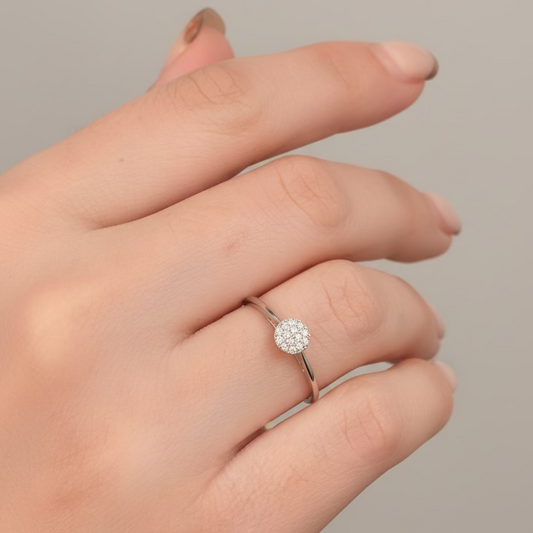 10K White Gold Round Diamond Cluster Ring