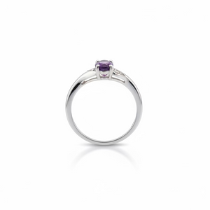 10K White Gold Oval Amethyst Bypass with Diamond Accents Ring