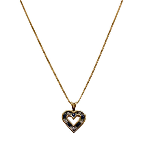 10K Yellow Gold Sapphire and Diamond Heart Necklace, S: 0.05ct, TDW: 0.035ct, SI, H