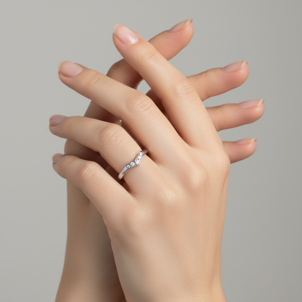 10K White Gold Diamond Chevron Ring