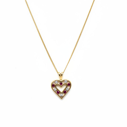 10K Yellow Gold Ruby and Diamond Heart Necklace, R: 0.05ct, TDW: 0.035ct, SI, H