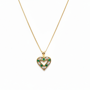 10K Yellow Gold Emerald and Diamond Heart Necklace, E: 0.05ct, TDW: 0.035ct, SI, H