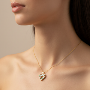 10K Yellow Gold Emerald and Diamond Heart Necklace, E: 0.05ct, TDW: 0.035ct, SI, H