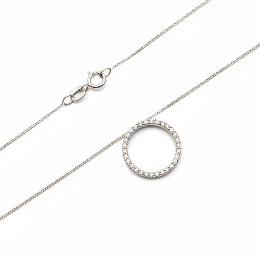 10K White Gold Diamond Life Circle Pendant Necklace, TDW: 0.25ct SI GH