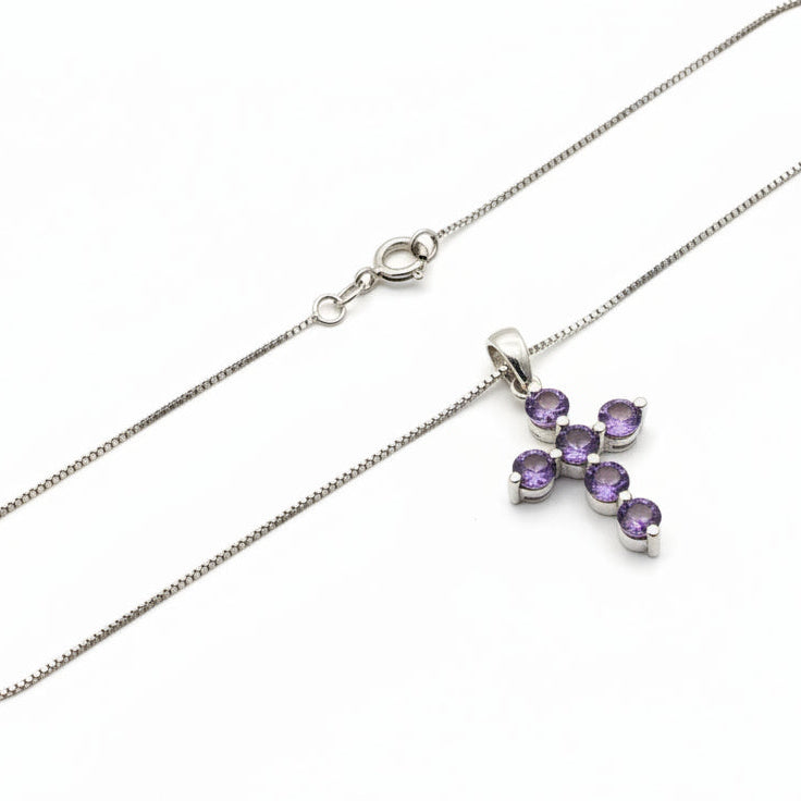 10K White Gold Amethyst Cross Pendant Necklace, A: 0.54ct