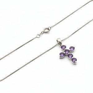 10K White Gold Amethyst Cross Pendant Necklace, A: 0.54ct