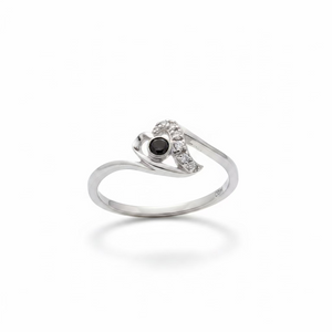 10K White Gold Open Heart with Diamond Accents & Black CZ Ring
