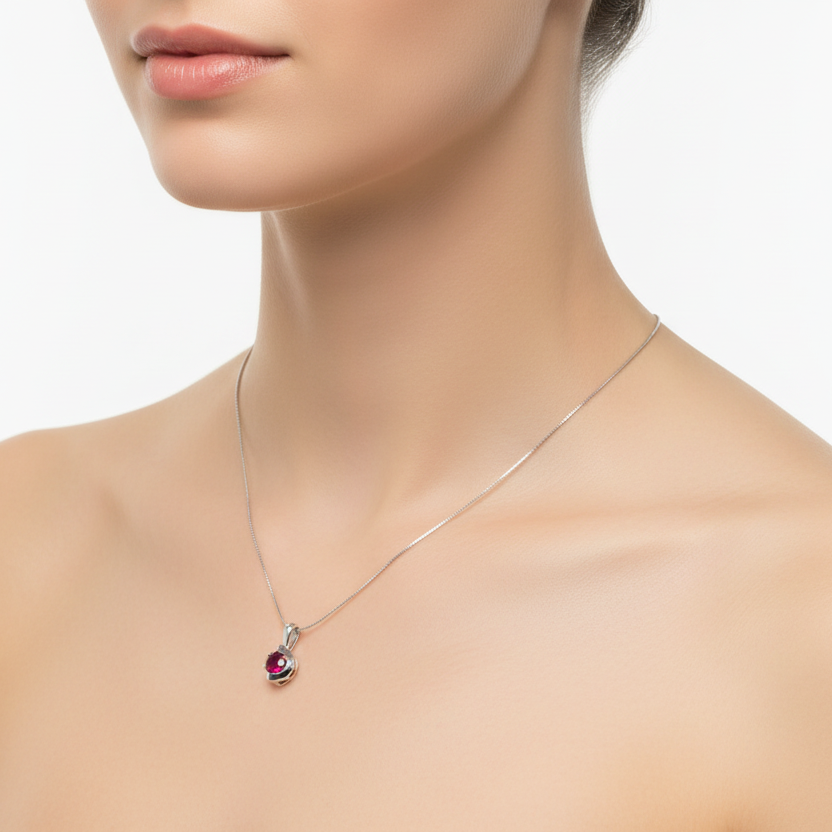 10K White Gold Ruby Pendant Necklace, R: 0.31ct