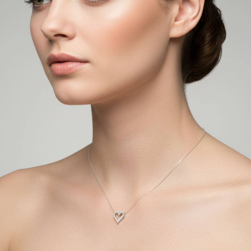 10K White Gold Diamond Heart Pendant Necklace, TDW: 0.33ct SI GH