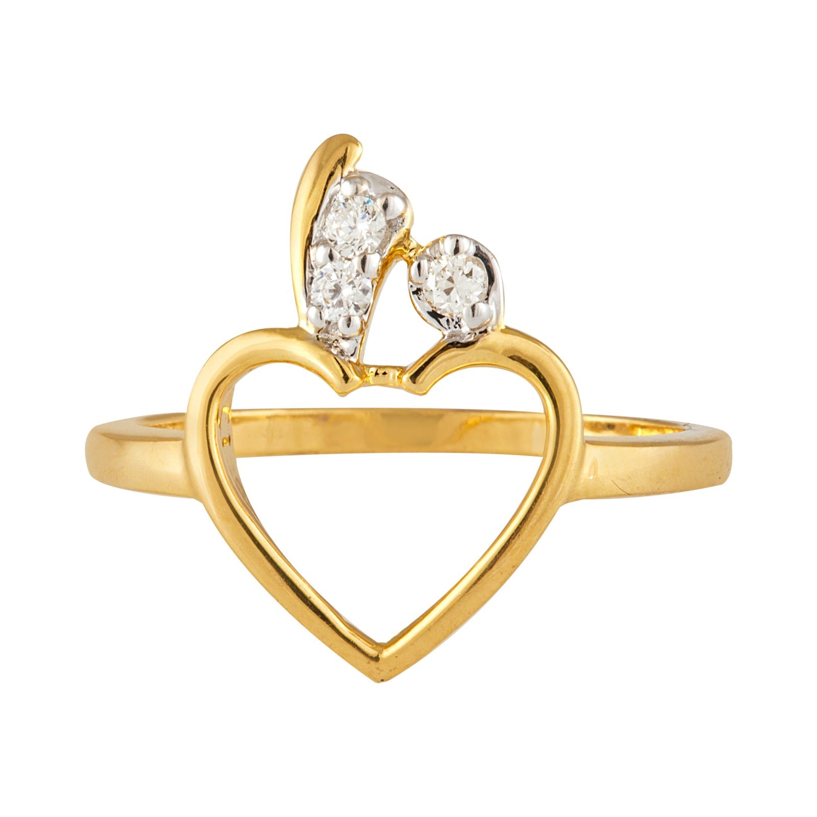 Yellow Gold Ring with Heart setting with three Diamonds TDW: 0.12ct 14k