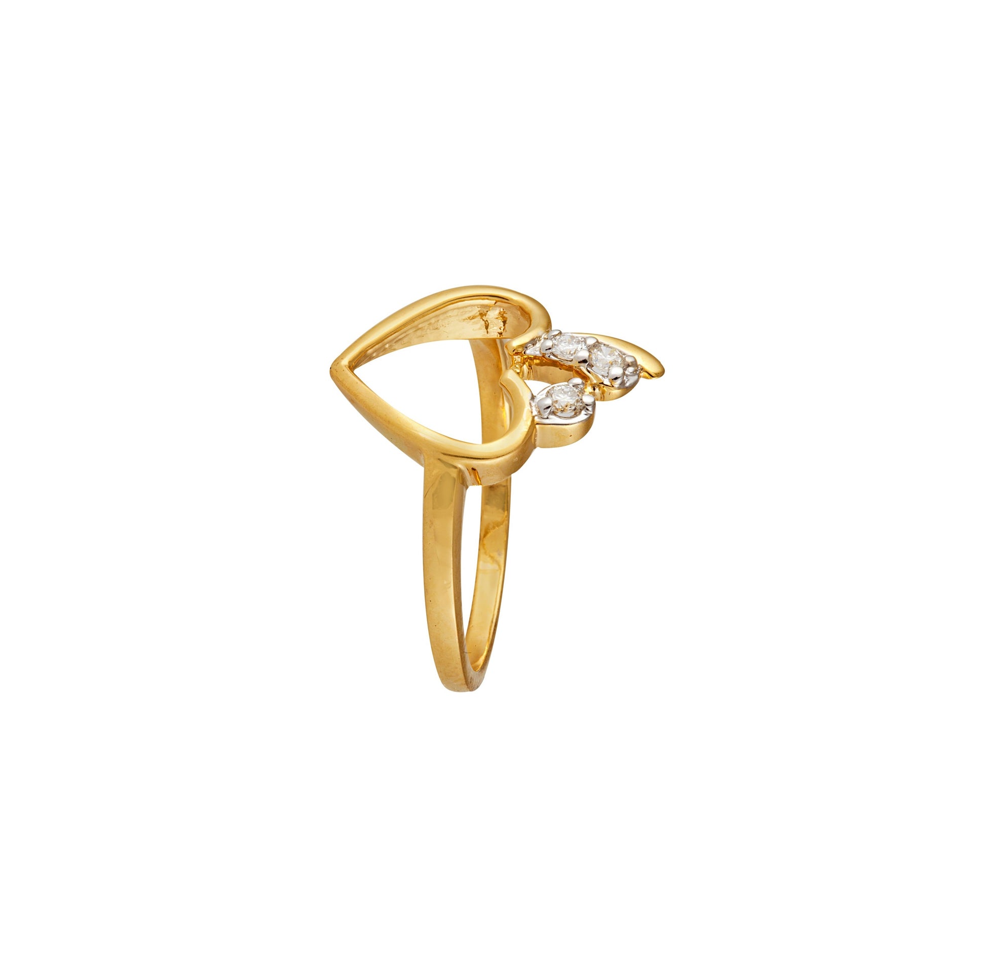 14K Yellow Gold Heart with Three Diamonds Ring, TDW: 0.12ct SI GH