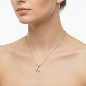 10K Yellow Gold Triangle Cut Peridot & Diamond Pendant Necklace, P:0.31ct